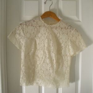 Vintage White 50s Lace Flower Sheer Top